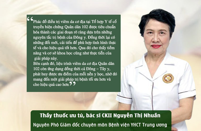 Đánh giá của bác sĩ Nguyễn Thị Nhuần về liệu pháp chữa viêm da cơ địa tại Tổ hợp y tế Quân dân 102