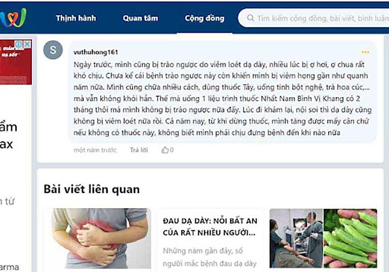 Phản hồi của người bệnh về Nhất Nam Bình Vị Khang trên webtretho