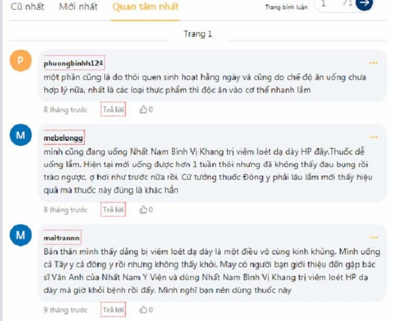 Phản hồi của người dùng về Nhất Nam Bình Vị Khang trên webtretho